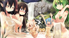 Groups nature Trees water Plants Anime waterfalls red eyes 