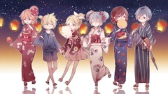 Groups night Stars food Sweets kimono reflections lanterns bows 