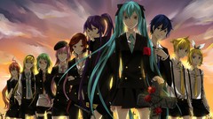 Groups roses cross glasses tie suit skirts anime girls hatsune 