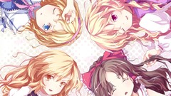 Groups sleeping Ribbons anime girls blue eyes brown eyes 