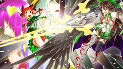 Groups Stars weapons wings dress red eyes skirts long hair 