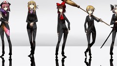 Groups weapons Katana back tie hats Knives white hair red eyes 