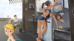 Groups woman food anime girls bikini twintails original 