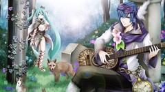 Guitars anime girls hatsune miku vocaloid anime boys Kaito 