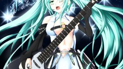 Guitars anime girls hatsune miku vocaloid miku append striped 
