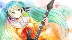 Guitars anime girls hatsune miku vocaloid seifuku twintails 
