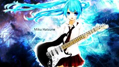 Guitars hatsune miku vocaloid thigh highs aqua hair aqua eyes