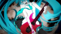 Guitars long hair hatsune miku vocaloid twintails aqua hair