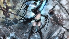 Guns Anime chains belts anime girls strength black rock shooter