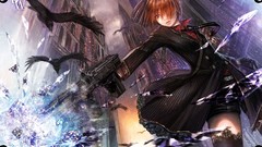 Guns Anime Cows cities anime girls brunettes purple eyes pixiv 