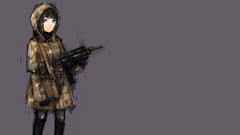 Guns Anime drawings stockings hoodies anime girls grey 