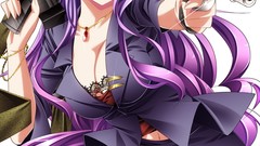 Guns anime girls purple hair purple eyes cleavage thigh highs