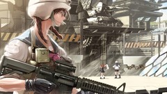 Guns Anime helmets anime girls tanks