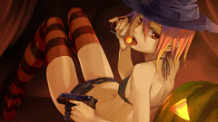 Guns Anime Manga Halloween pistols pumpkins striped legwear 