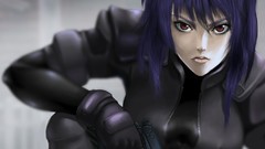 Guns Anime red eyes Ghost in the Shell purple hair Kusanagi 