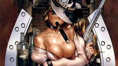 Guns Anime revolvers cigars anime girls cleavage soft shading 