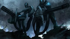 Guns armor science fiction artwork armored suit