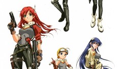 Guns ass Anime white hair red eyes blondes blue hair smiling 