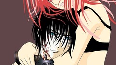 Guns blood Anime red eyes hugging anime girls blue eyes black 