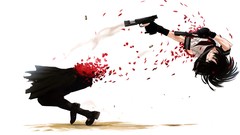 Guns blood white background gloves pistols school uniforms 