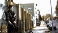 Guns bokeh masks streets Anonymous Guy Fawkes FN