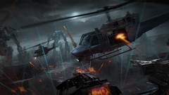 Guns explosions Helicopters Robots artwork mecha