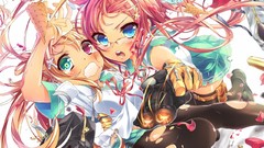 Guns glasses gloves blondes pink hair anime girls blue eyes 