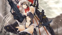 Guns long hair anime girls armed