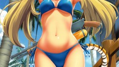 Guns palm trees Ribbons blondes anime girls blue eyes open 