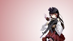 Guns red background red eyes gloves helmets long hair anime 