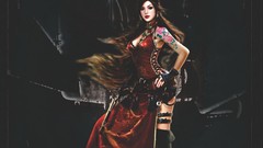 Guns red dress tattoos long hair artwork