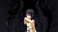 Guns Robots glasses armor sitting stockings