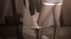 Guns stockings black hair denim shorts