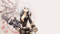 Guns wings white hair red eyes anime girls machine gun cleavage