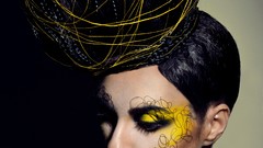 Hairstyle lipstick fashion model collar bone hair bun painted 