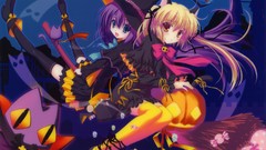 Halloween anime girls nekomimi artwork
