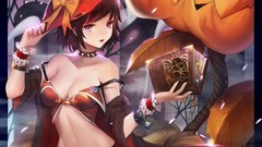 Halloween ghosts anime girls brunettes short hair bare 