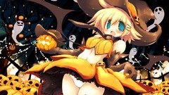 Halloween pumpkins blondes anime girls blue eyes underwear 
