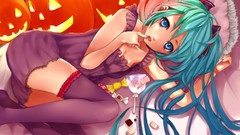 Halloween pumpkins long hair anime girls blue eyes hatsune miku 