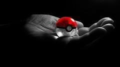 Hands black background Pokemon Pokeball grayscale selective 