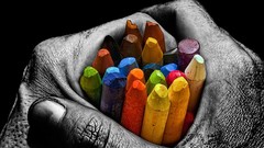 Hands Crayons black background colors artistic selective 