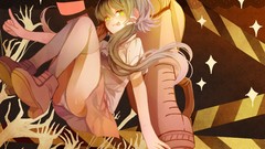 Hands hats tongue skirts blush long hair anime girls green eyes 