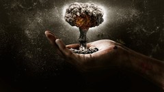 Hands nuclear explosion planets digital art