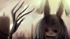 Hands red eyes smiling long hair anime girls touhou open mouth 