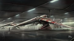 Hangar spaceships science fiction artwork
