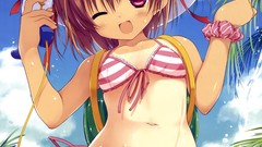 Hats anime girls brunettes wink chikotam bikini scans swimsuits 