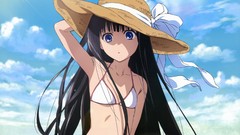 Hats Beaches long hair anime girls blue eyes black hair shionji 