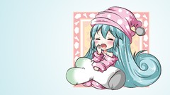 Hats blue background blush long hair anime girls closed eyes 