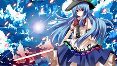 Hats blue hair long hair anime girls touhou hinanawi tenshi 