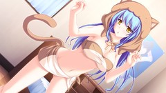 Hats blush blue hair long hair anime girls yellow eyes hiiragi 